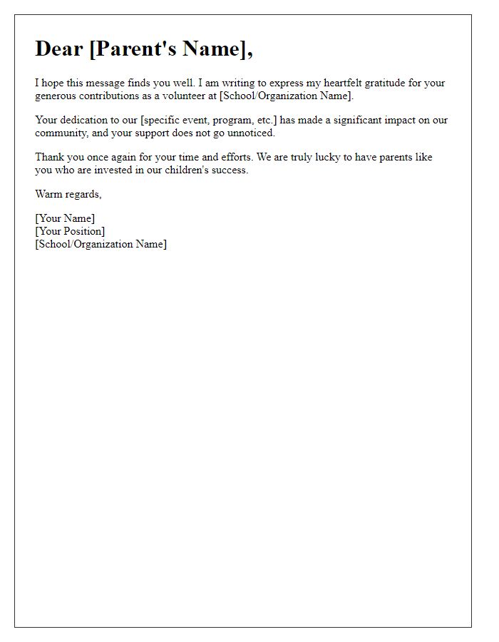 Letter template of thanks for parent volunteer contributions