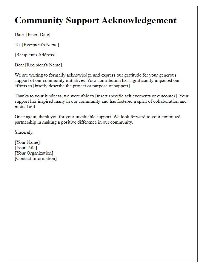 Letter template of community support acknowledgement