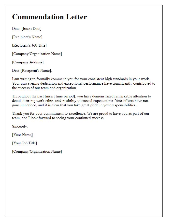 Letter template of Commendation for Consistent High Standards