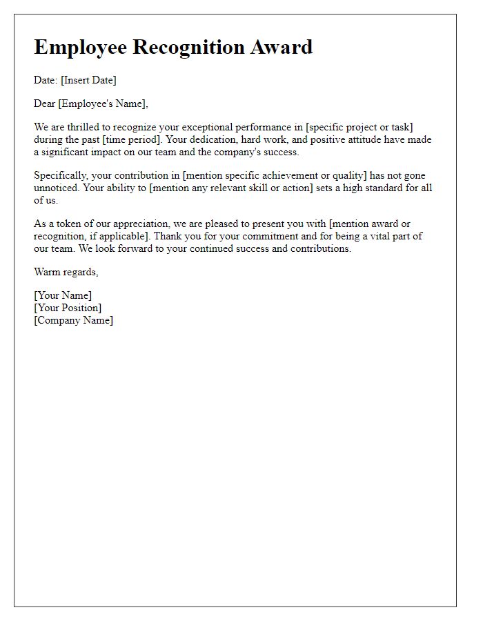 Letter template of Employee Recognition for Exceptional Performance