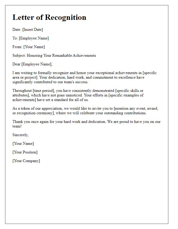 Letter template of Honoring Staff for Remarkable Achievements