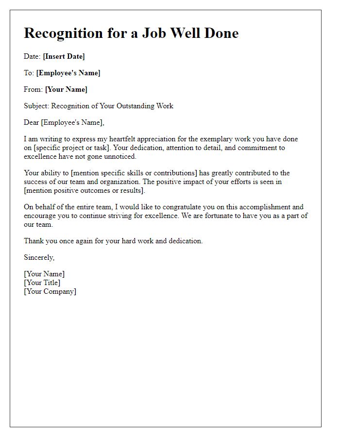 Letter template of Recognition for a Job Well Done