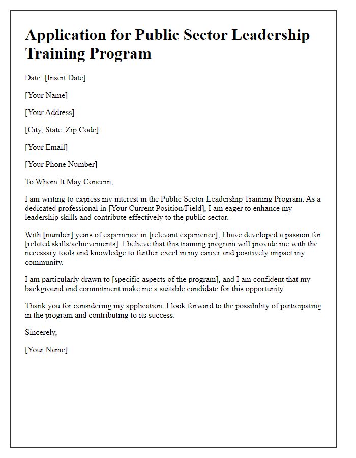 Letter template of application for public sector leadership training program