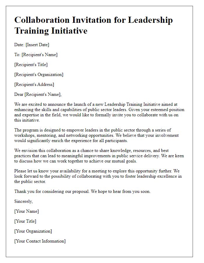 Letter template of collaboration invitation for public sector leadership training initiative