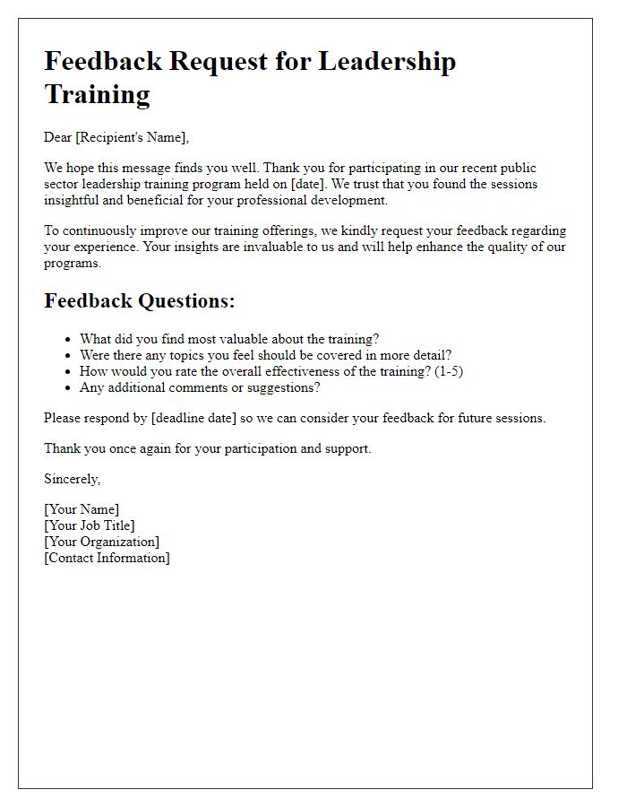 Letter template of feedback request after public sector leadership training