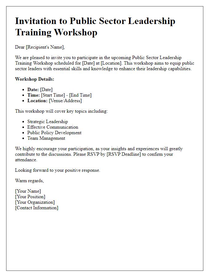 Letter template of invitation for public sector leadership training workshop