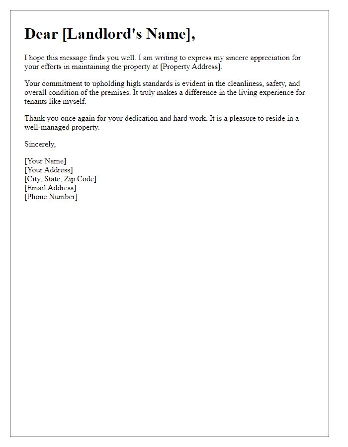 Letter template of respect for a landlord maintaining property standards.