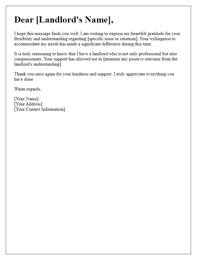 Letter template of thankfulness for a landlord's flexibility and understanding.