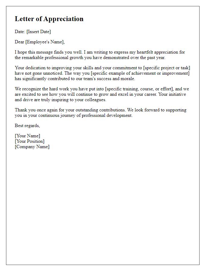 Letter template of appreciation for employee professional growth.