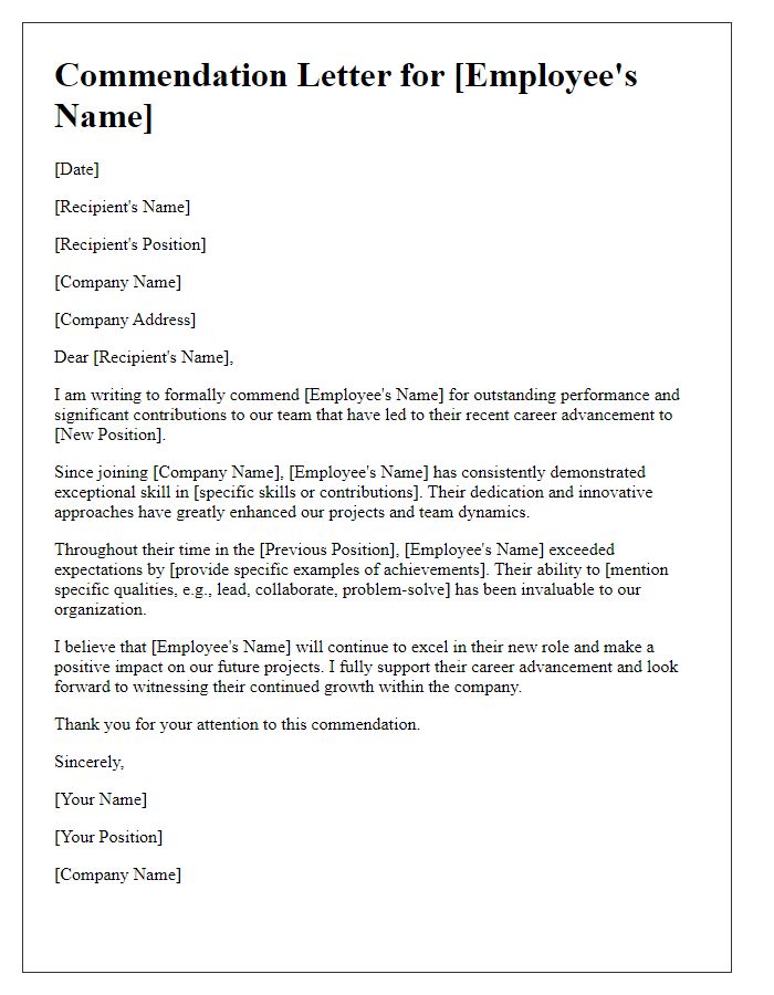 Letter template of commendation for employee's career advancement.