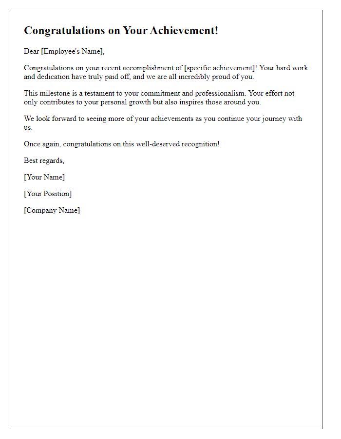 Letter template of congratulations on employee career achievement.