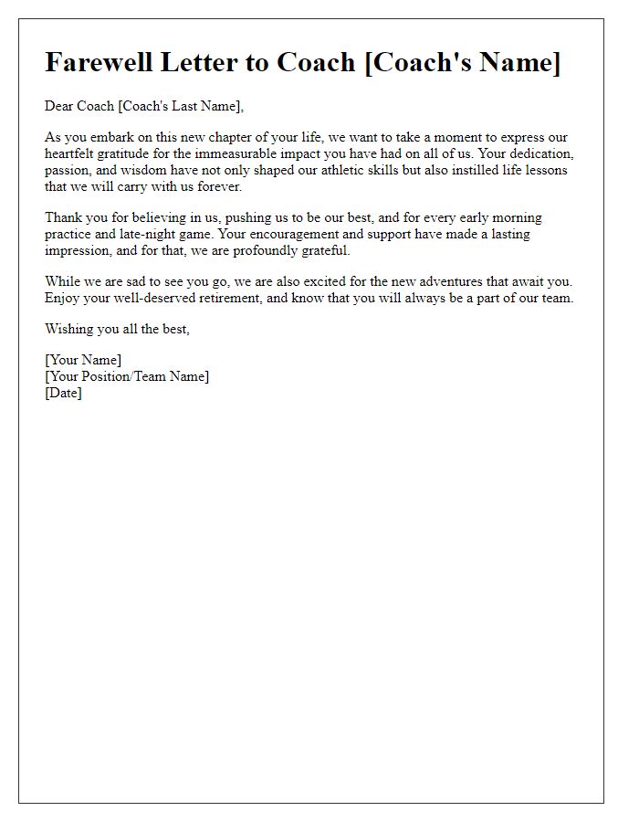 Letter template of farewell to a retiring coach