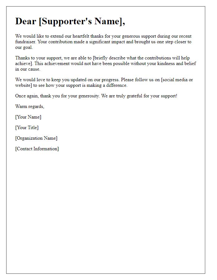 Letter template of thanks for supporters of the fundraiser