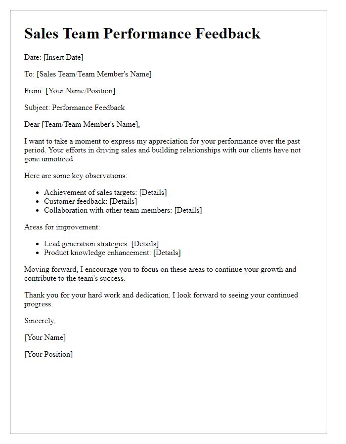 Letter template of sales team performance feedback.