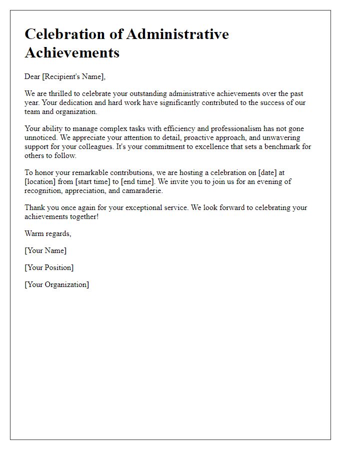 Letter template of celebration for top-notch administrative achievements