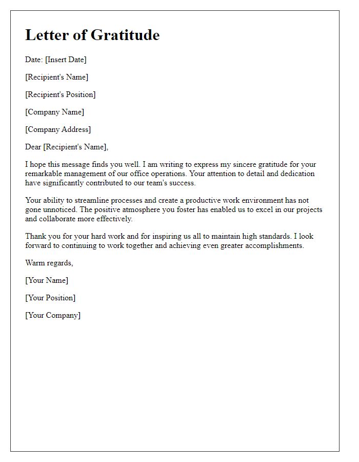 Letter template of gratitude for remarkable office management