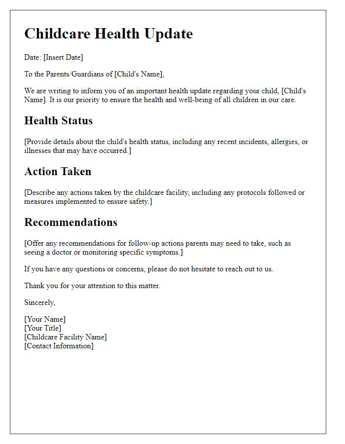 Letter template of childcare health update