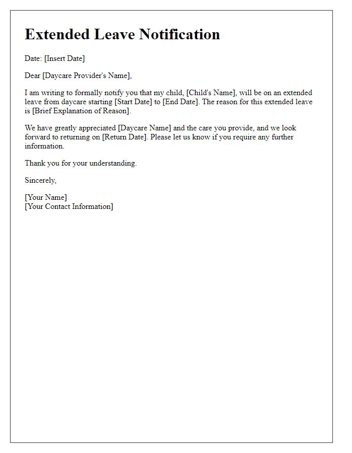 Letter template of notification for extended leave from daycare