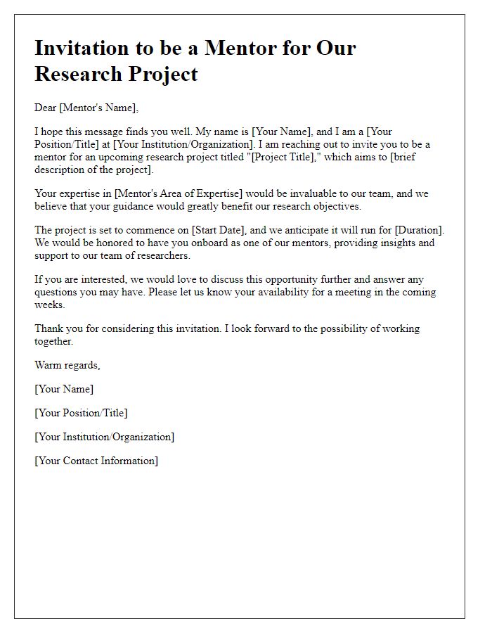 Letter template of invitation to be a research project mentor.