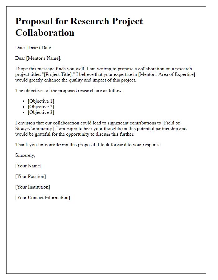 Letter template of proposal for research project collaboration with mentor.