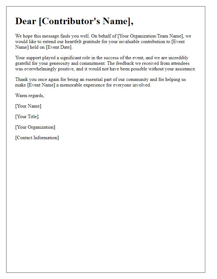 Letter template of gratitude for contributors to the event.