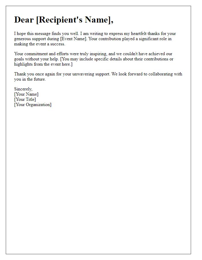 Letter template of heartfelt thanks for event support.