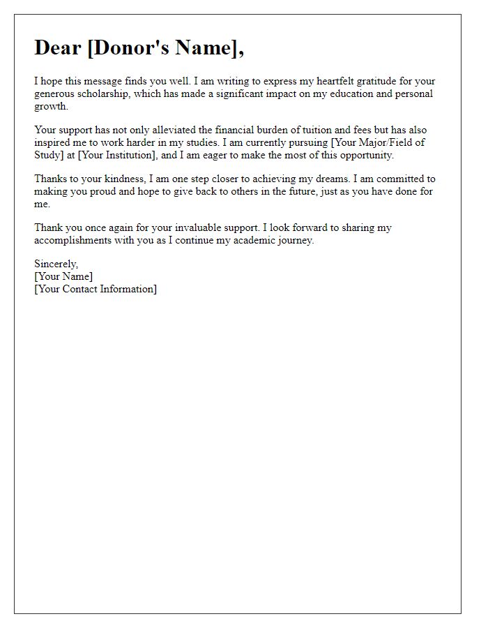 Letter template of heartfelt thanks for scholarship donor