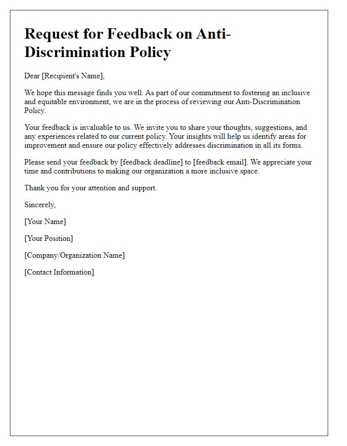 Letter template of anti-discrimination policy feedback request