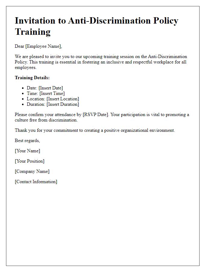 Letter template of anti-discrimination policy training invitation