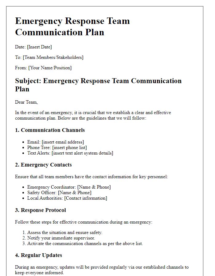 Letter template of emergency response team communication plan.