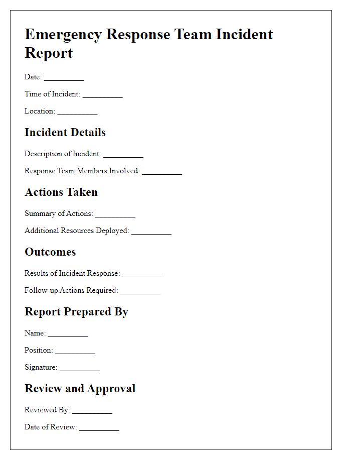 Letter template of emergency response team incident report.