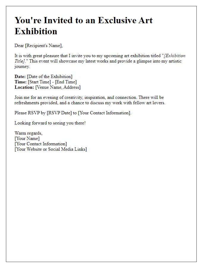 Letter template of artist exhibition invitation