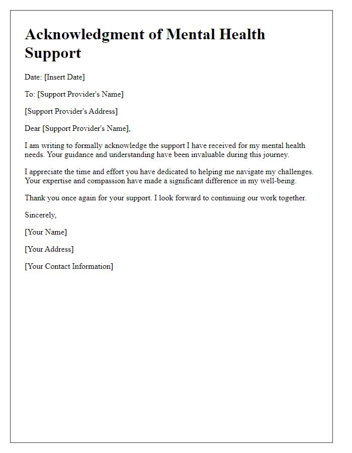 Letter template of acknowledgment for mental health support.