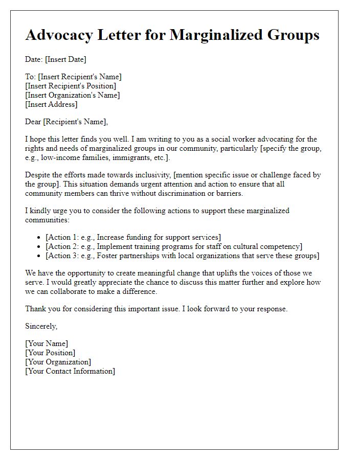 Letter template of social worker advocacy for marginalized groups.