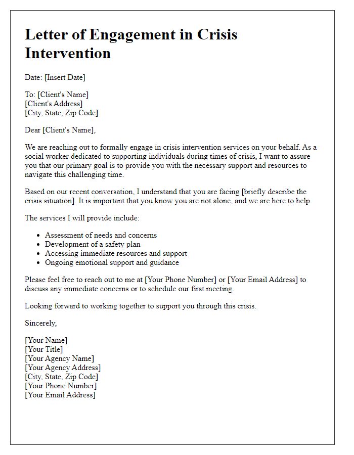 Letter template of social worker engagement in crisis intervention.