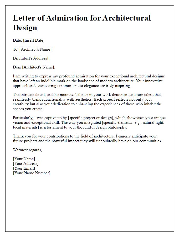 Letter template of admiration for sophisticated architectural designs