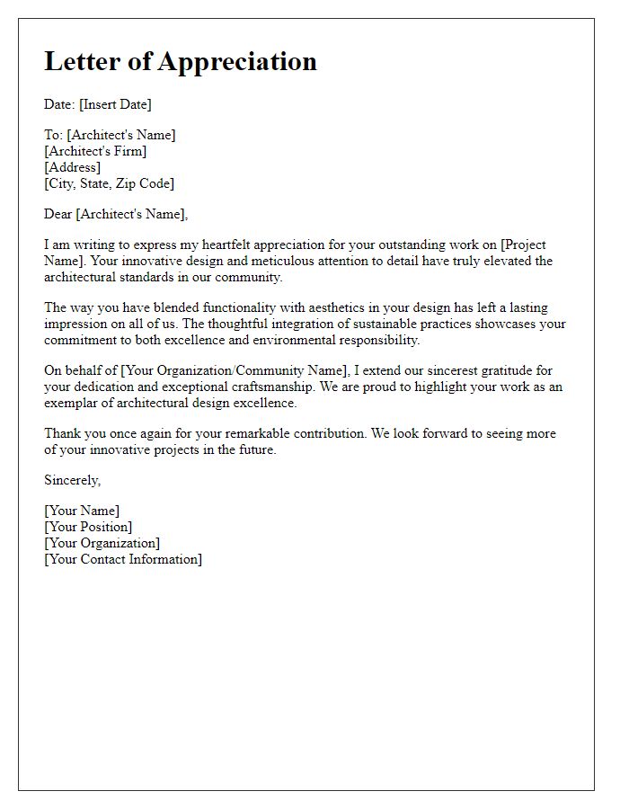 Letter template of appreciation for architectural design excellence