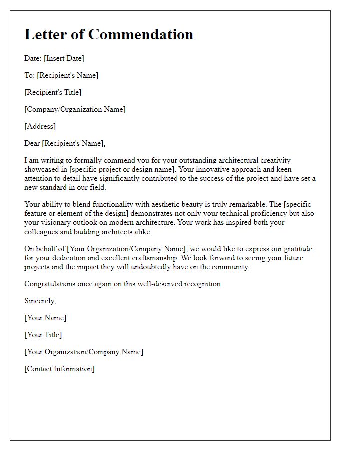 Letter template of commendation for outstanding architectural creativity