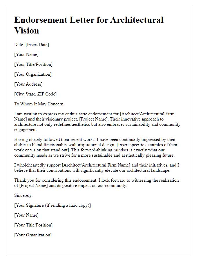 Letter template of endorsement for inspiring architectural visions