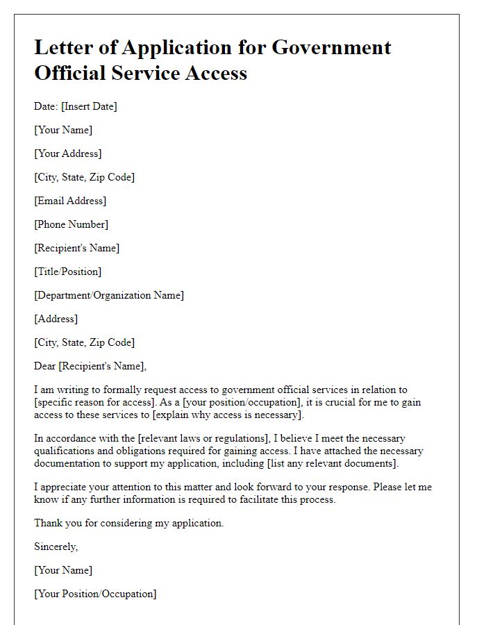 Letter template of application for government official service access