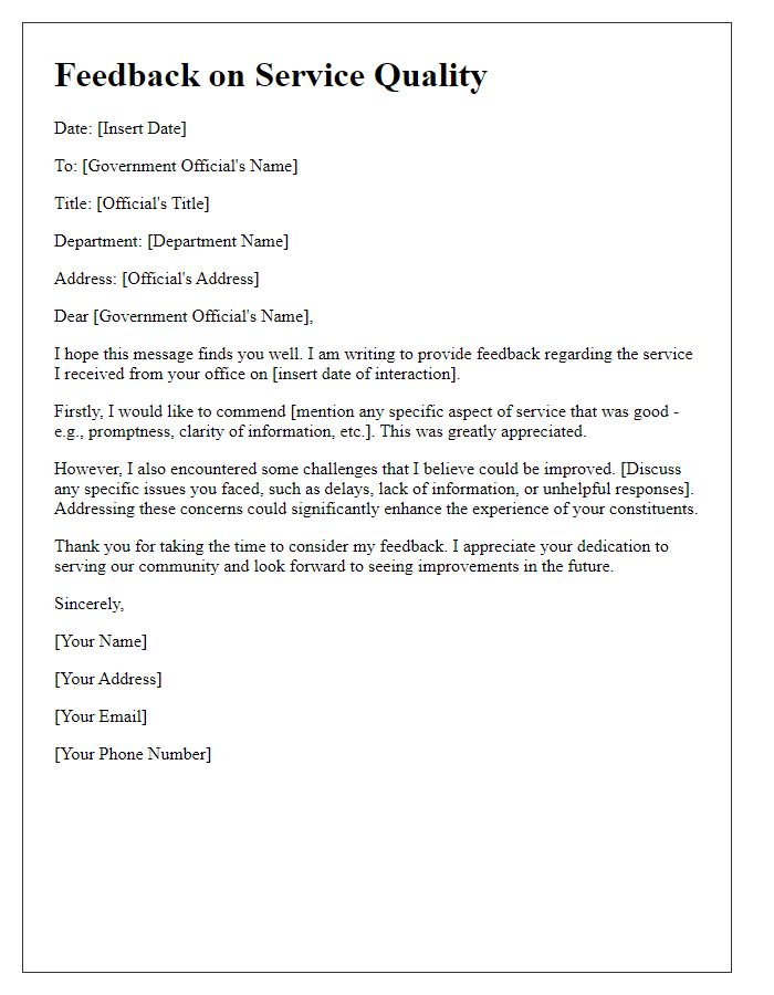 Letter template of feedback on government official service quality