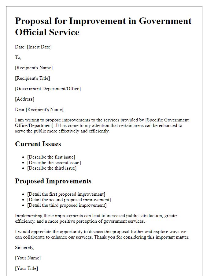 Letter template of proposal for improvement in government official service