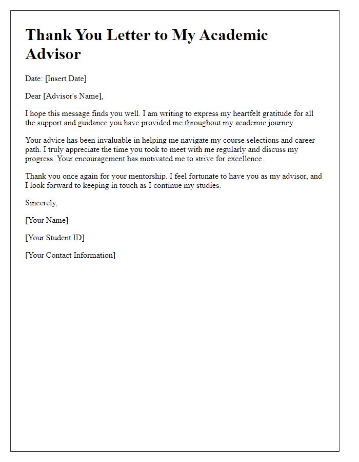 Letter template of thank-you to an academic advisor