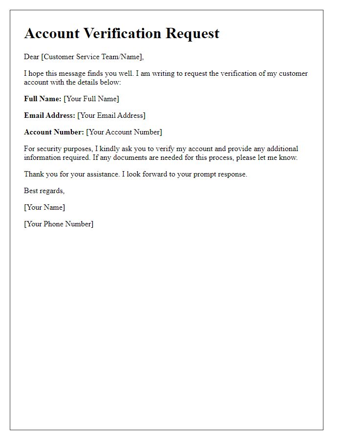 Letter template of customer account verification request.