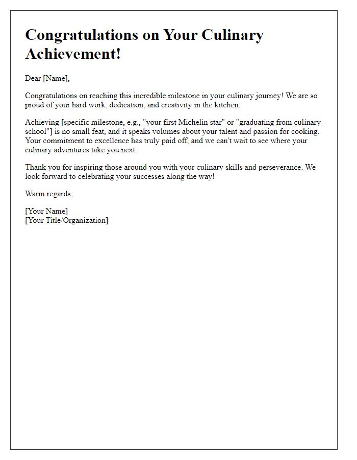 Letter template of congratulations for achieving culinary milestones