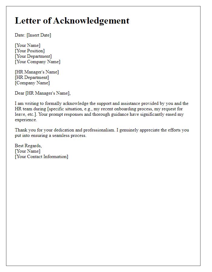 Letter template of acknowledgement of HR help