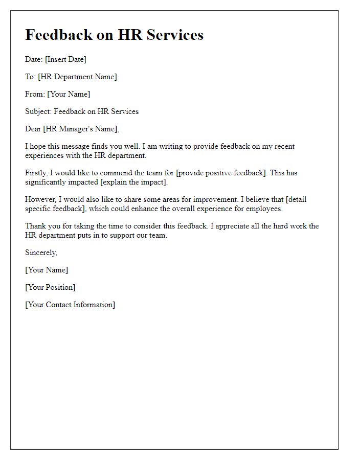 Letter template of feedback for HR department