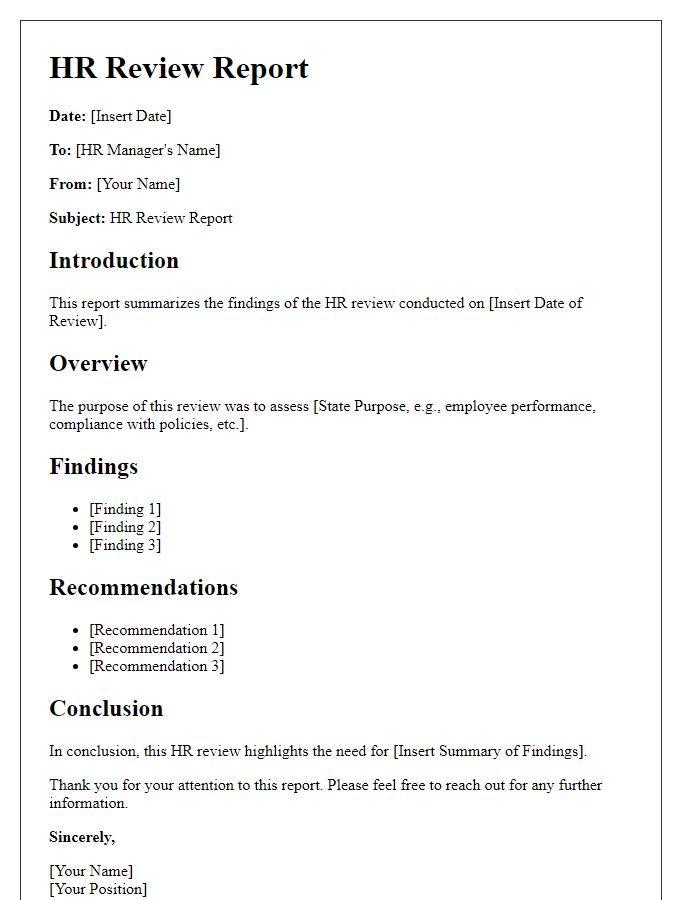 Letter template of report for HR review