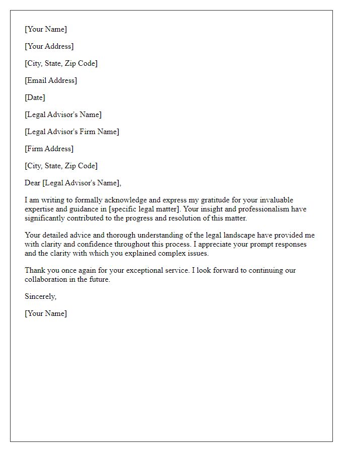 Letter template of acknowledgment for legal advisors expertise