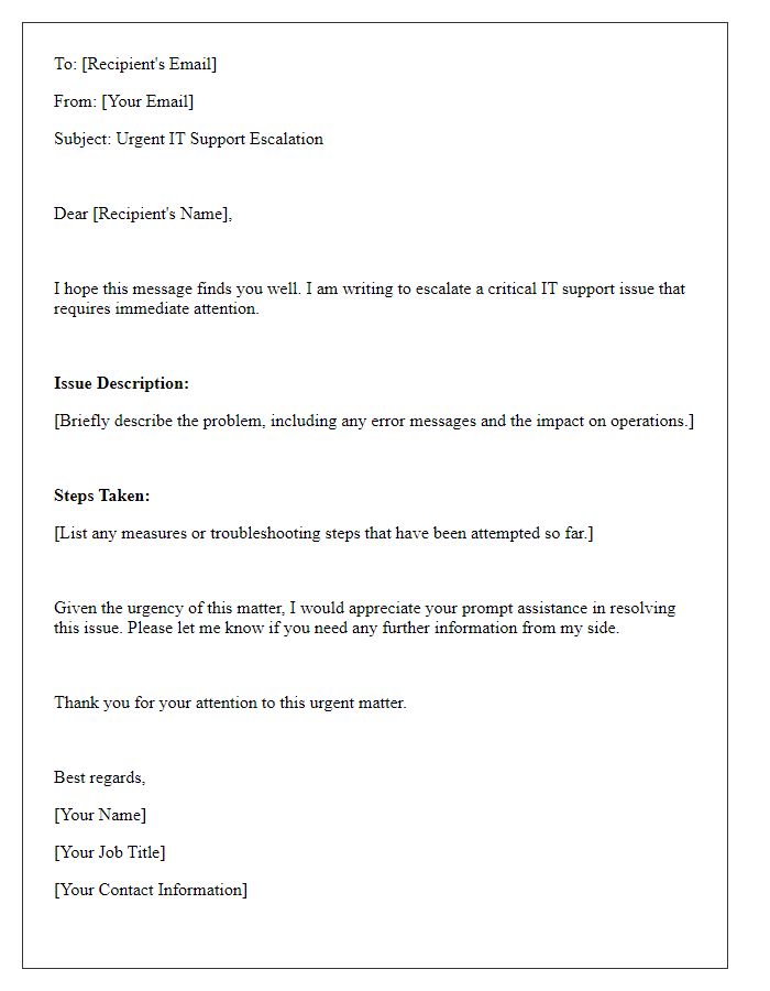 Letter template of IT support escalation for urgent problems